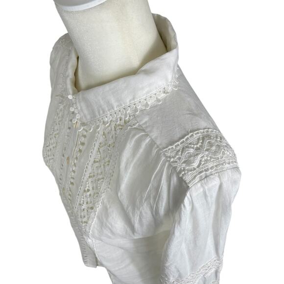 Anthropologie Embroidered Lace Buttondown Blouse Sz Small Cottage Boho Peasant - Picture 7 of 14